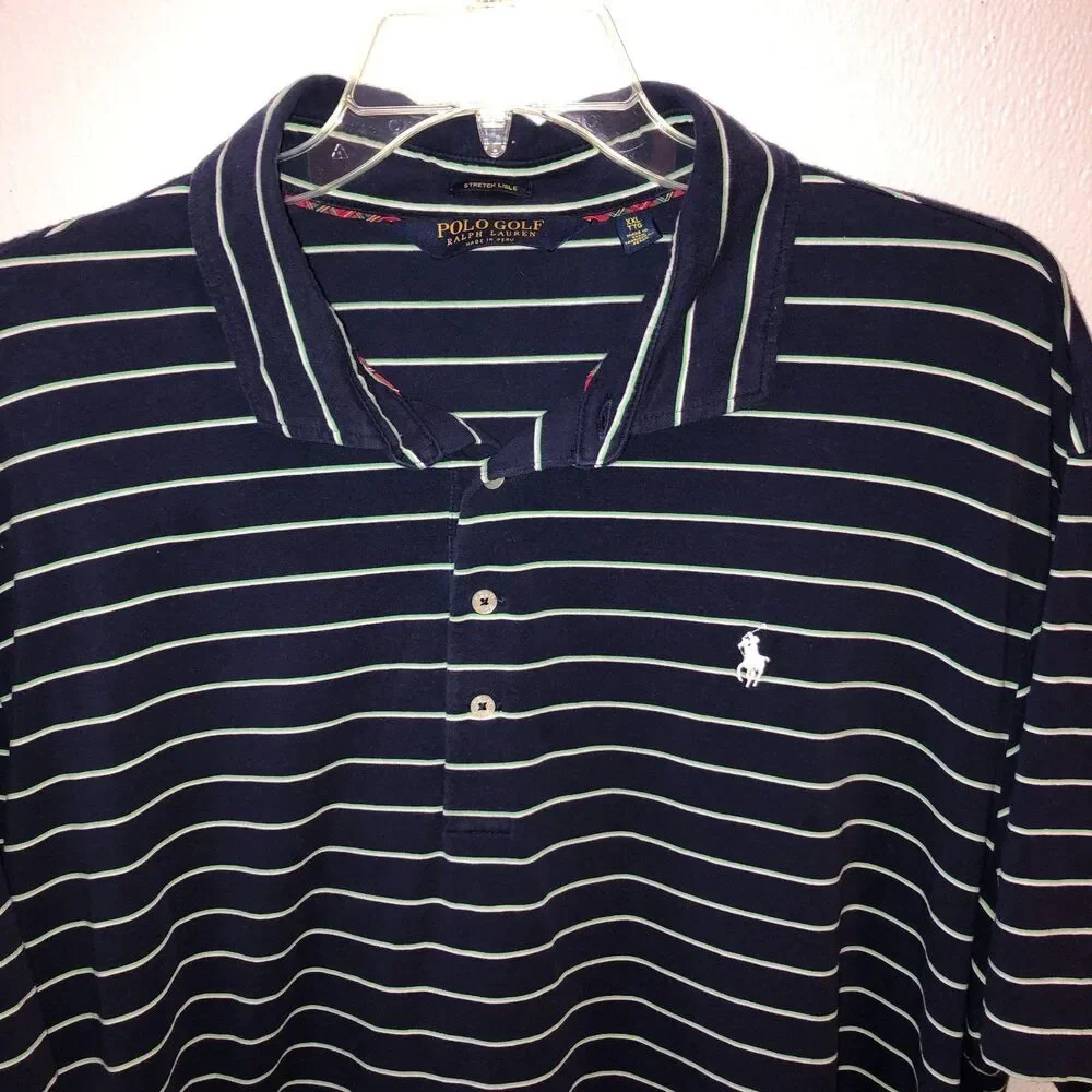 Polo Golf Ralph Lauren Mens Size XXL Navy Blue Stripe Stretch Lisle Polo Shirt